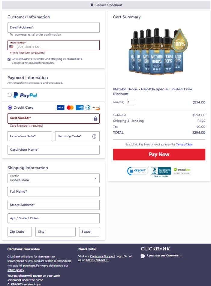 Metabo Drops secure checkout and safe payment